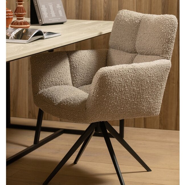 Woood Vinny Draaistoel Met Armleuning Bouclé  Zand