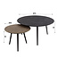 WoonStijl Salontafel set van 2 rond metallic zwart en antiek brass