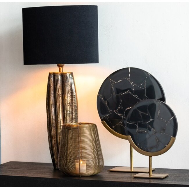 Light en Living Ornament op voet 25x10x35 cm GOUYA  zwart agaat+antiek brons