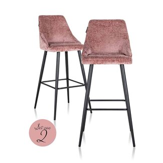 Richmond Interiors  Bar stoel Brooke rose chenille (set van 2) (Bergen 705 rose chenille)