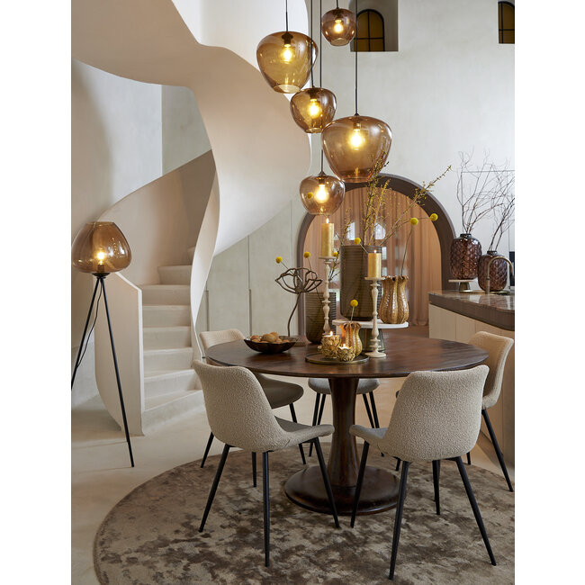 Light en Living Hanglamp MAYSON  zwart+glas bruin - Diverse maten