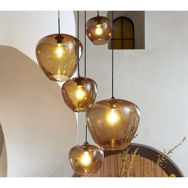 Light en Living Hanglamp MAYSON  zwart+glas bruin - Diverse maten