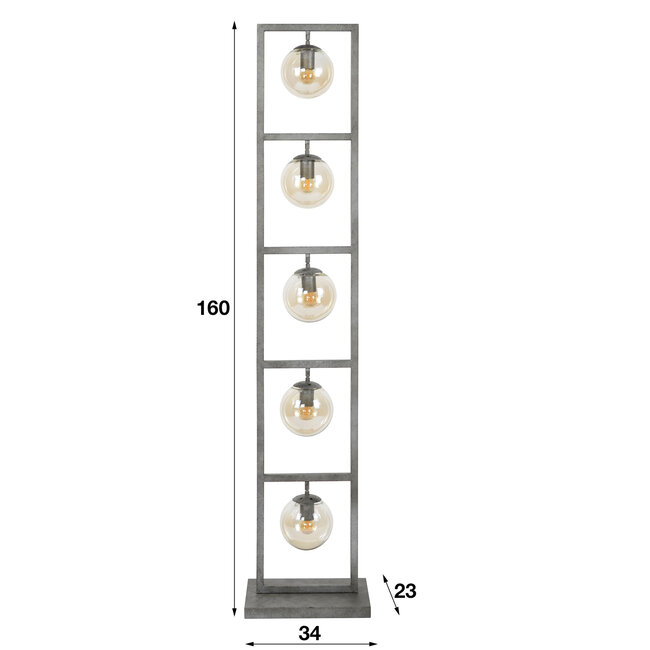 WoonStijl Vloerlamp tower 5x Ø15 glas / Oud zilver showroommodel