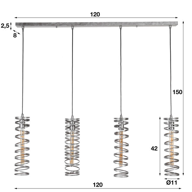 WoonStijl Hanglamp 4L spiral / Burned zilverkleurig