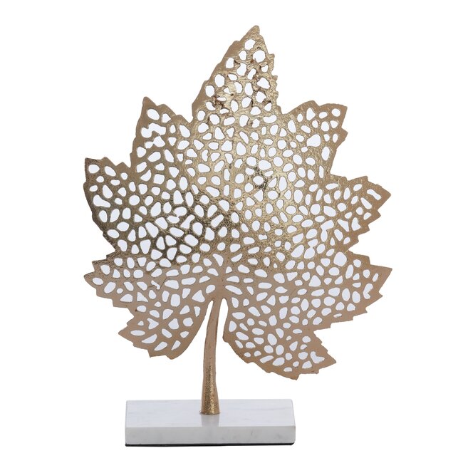 Light en Living Ornament op voet 28x8x35 cm LEAF  goud+marmer wit