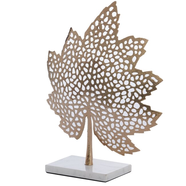 Light en Living Ornament op voet 28x8x35 cm LEAF  goud+marmer wit