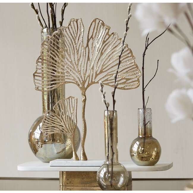 Light en Living Ornament op voet 36x10x48 cm LEAF  goud+marmer wit
