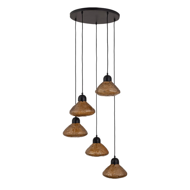PTMD Hanglamp Anna Brown textured glass met 5 lampen groot