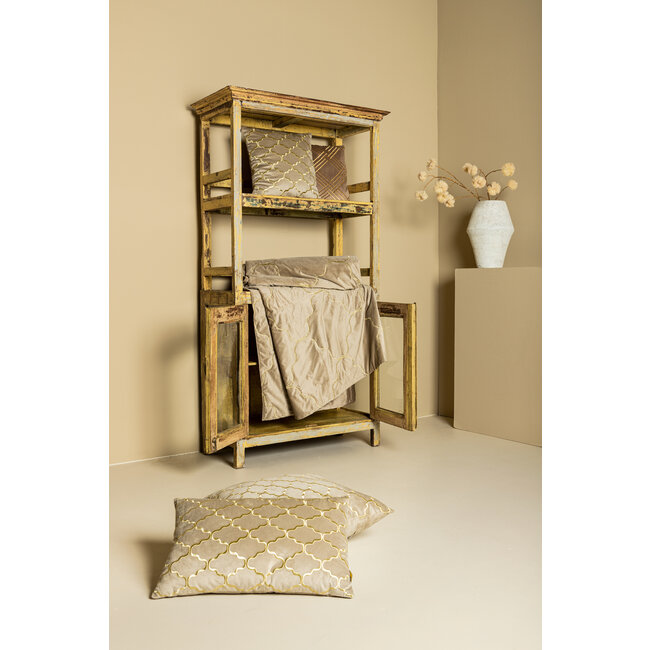 PTMD Kussen Lizze Beige velvet embroidery patroon 45 x 45