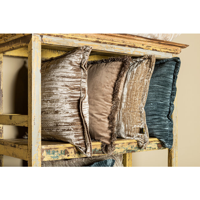 PTMD Kussen Senny Blauw velvet ruffle rim 45 x 45 cm