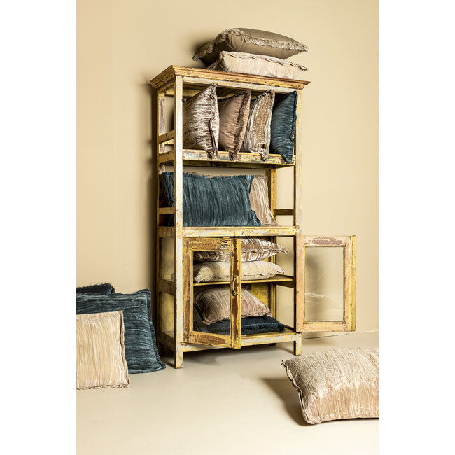 PTMD Kussen Senny Blauw velvet ruffle rim 45 x 45 cm