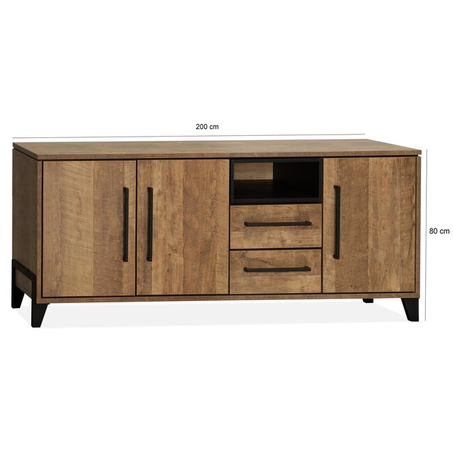 WoonMax Dressoir Maldini Old teak - 3 deuren en 2 lades - 203 cm