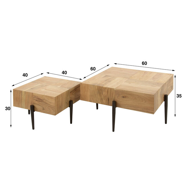 WoonStijl Salontafel Blocks acacia set van 2