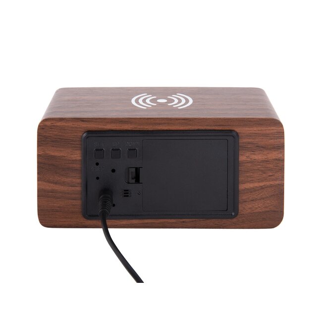 Karlsson Wekker Block met telefoonoplader LED donkerbruin