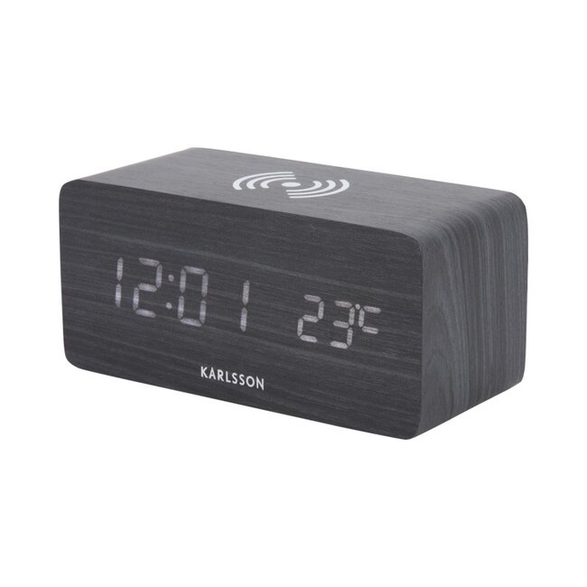 Karlsson Wekker Block met telefoonoplader LED zwart