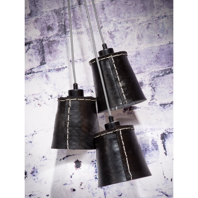 Good&Mojo Hanglamp Amazon recycled autoband met 3 kappen zwart S