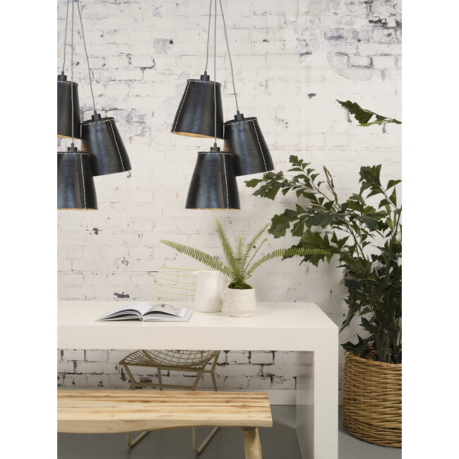 Good&Mojo Hanglamp Amazon recycled autoband met 3 kappen zwart L