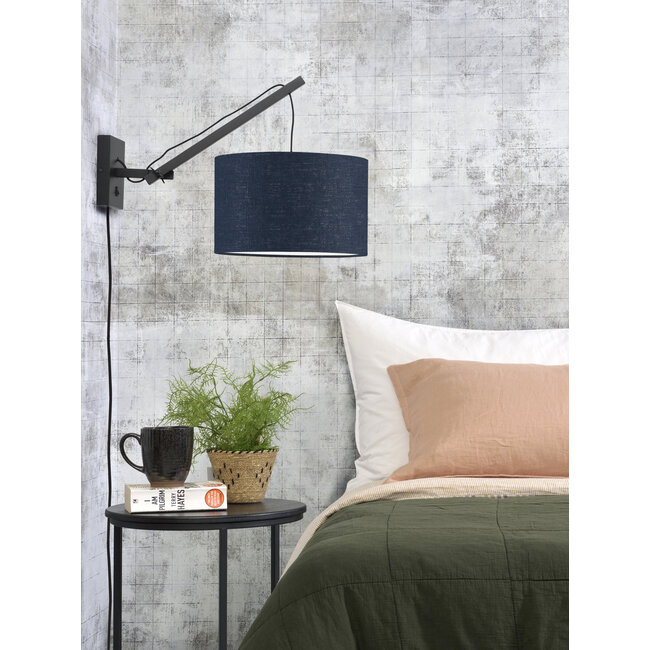 Good&Mojo Wandlamp Andes bamboe zwart Kap eco linnen blue denim S