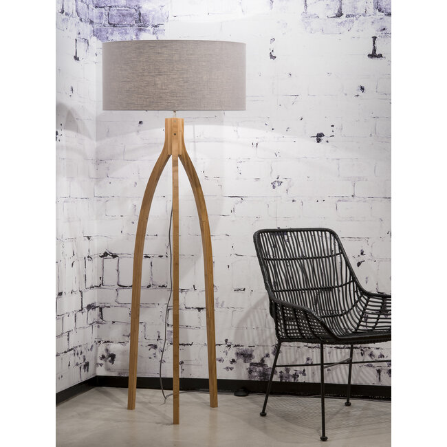 Good&Mojo Vloerlamp bamboe Annapurna 6030 linnen lichtgrijs