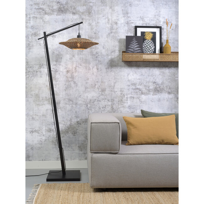 Good&Mojo Vloerlamp Bali bamboe zwart kap 44x12cm zwart naturel M