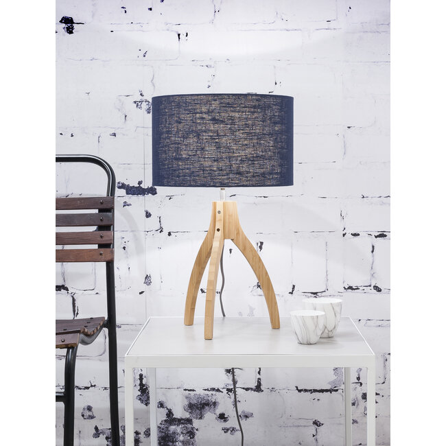Good&Mojo Tafellamp bamboe 3-poot Annapurna linnen blue denim
