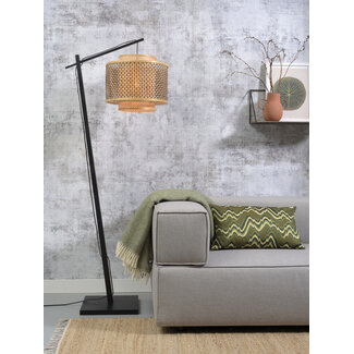 Good&Mojo Vloerlamp Bhutan S bamboe zwart – kap zwart naturel Ø40 cm