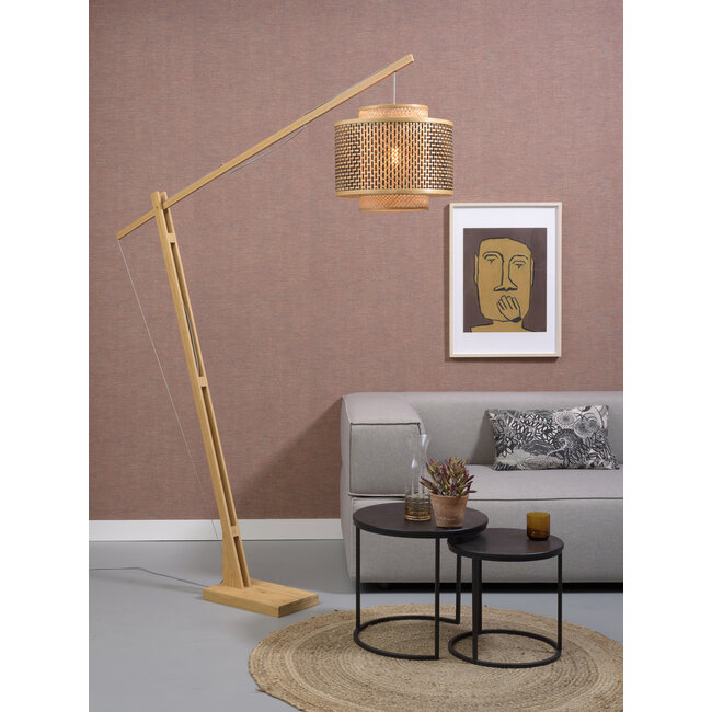 Good&Mojo Vloerlamp Bhutan L bamboe naturel –  kap zwart naturel Ø 40 cm