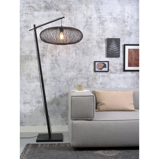 Good&Mojo Vloerlamp Cango bamboe zwart S 176 cm kap Ø 60 zwart