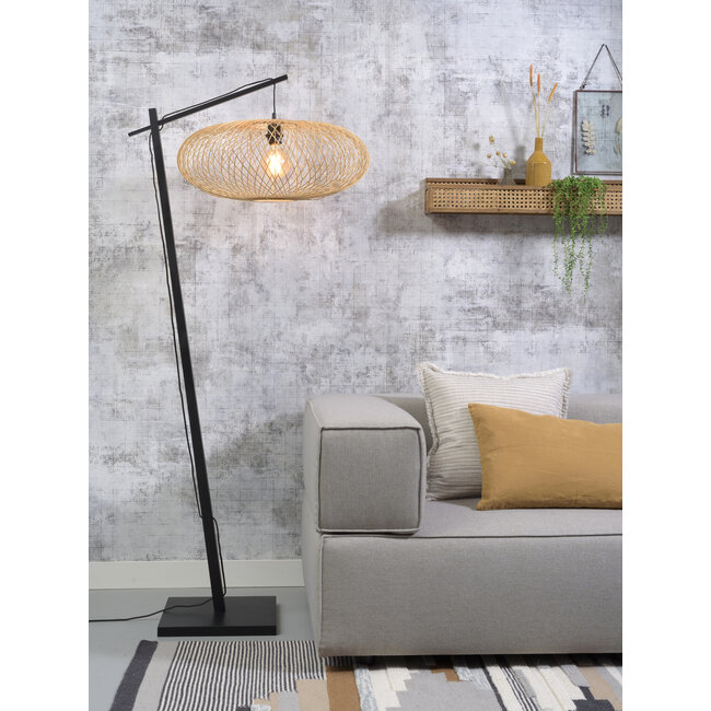 Good&Mojo Vloerlamp Cango bamboe zwart S 176 cm kap Ø 60 naturel