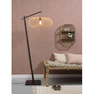 Good&Mojo Vloerlamp Cango bamboe zwart S 176 cm kap Ø 60 naturel