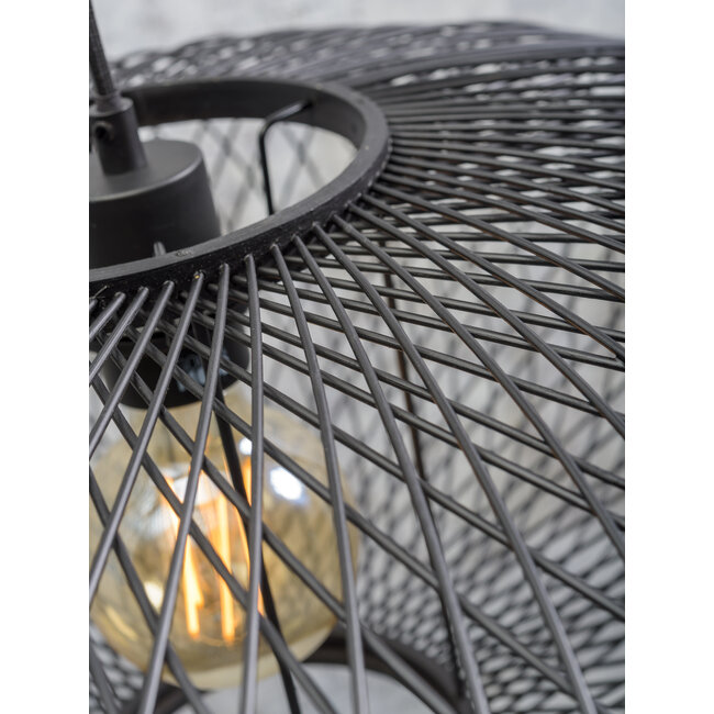 Good&Mojo Vloerlamp Cango bamboe naturel L 207cm kap Ø 60 zwart