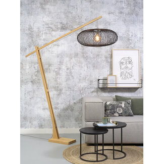 Good&Mojo Vloerlamp Cango bamboe naturel L 207cm kap Ø 60 zwart