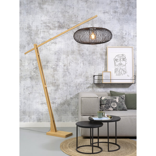 Good&Mojo Vloerlamp Cango bamboe naturel L 207cm kap Ø 60 zwart