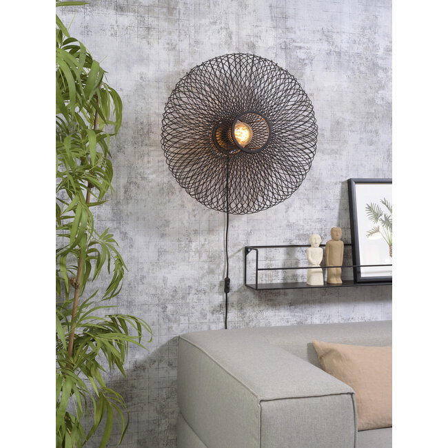 Good&Mojo Wandlamp Cango bamboe ellips dia.60x25cm zwart