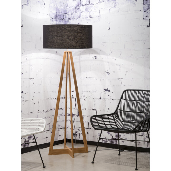 Good&Mojo Vloerlamp bamboe 4-poot Everest linnen zwart