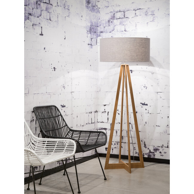 Good&Mojo Vloerlamp bamboe 4-poot Everest linnen lichtgrijs