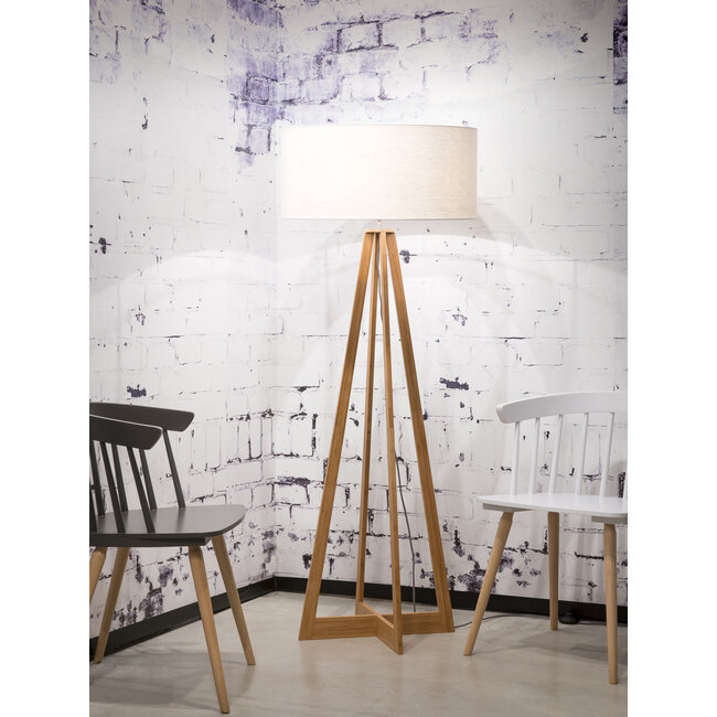Good&Mojo Vloerlamp bamboe 4-poot Everest linnen wit