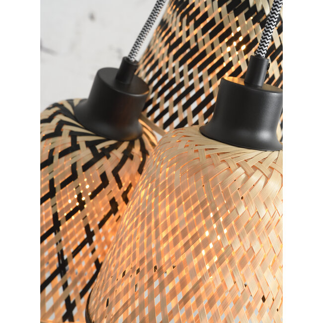 Good&Mojo Hanglamp Kalimantan met 3 kappen bamboe Ø17 zwart/naturel