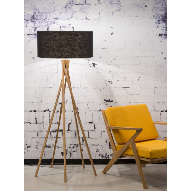 Good&Mojo Vloerlamp bamboe 5-poot Kilimanjaro h.160cm/kap 60x30cm eco linnen zwart