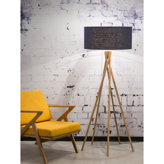 Good&Mojo Vloerlamp bamboe 5-poot Kilimanjaro h.160cm/kap 60x30cm eco linnen blue denim