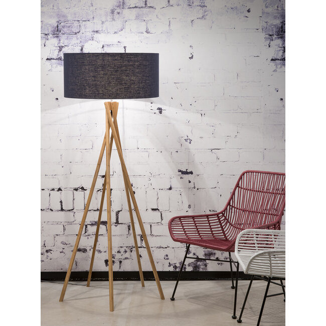 Good&Mojo Vloerlamp bamboe 5-poot Kilimanjaro h.160cm/kap 60x30cm eco linnen blue denim