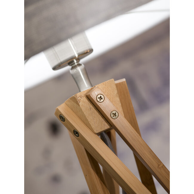 Good&Mojo Tafellamp bamboe 5-poot Kilimanjaro h.59cm/kap 32x20cm eco linnen lichtgrijs