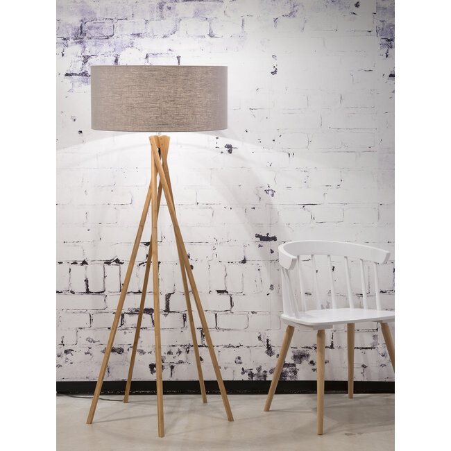 Good&Mojo Vloerlamp bamboe 5-poot Kilimanjaro h.160cm/kap 60x30cm eco linnen lichtgrijs