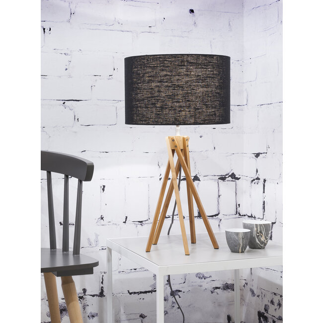 Good&Mojo Tafellamp bamboe 5-poot Kilimanjaro h.59cm/kap 32x20cm eco linnen zwart