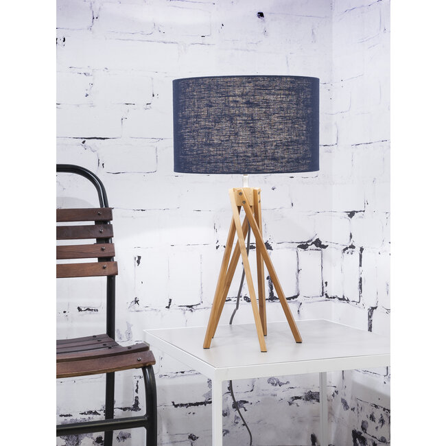 Good&Mojo Tafellamp bamboe 5-poot Kilimanjaro h.59cm/kap 32x20cm eco linnen blue denim