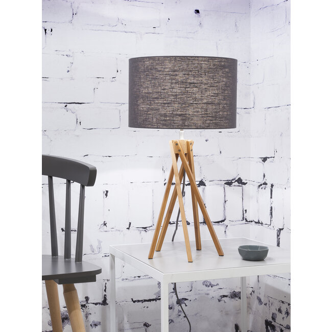 Good&Mojo Tafellamp bamboe 5-poot Kilimanjaro h.59cm/kap 32x20cm eco linnen donkergrijs