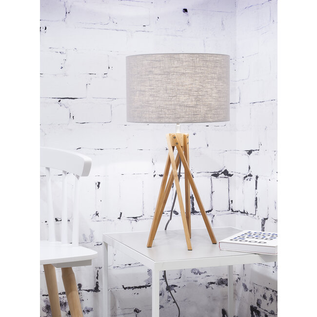 Good&Mojo Tafellamp bamboe 5-poot Kilimanjaro h.59cm/kap 32x20cm eco linnen lichtgrijs