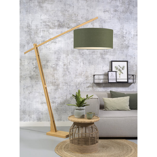 Good&Mojo Vloerlamp Montblanc bamboe kap 60x30cm eco linnen green forest