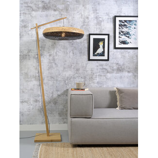 Good&Mojo Vloerlamp Palawan bamboe naturel 176cm kap Ø60 naturel zwart