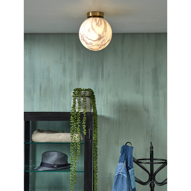 it's about RoMi Plafonniere glas/ijzer Carrara bol wit marmerprint/goud S